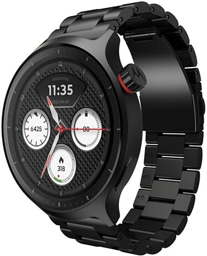 Motorola Moto Watch, 1.4 OLED, AOD, Auto-Brightness, Dual Band GPS, Powered by Polar Smartwatch (Matte Black/Matte Black Band Strap, Free Size)