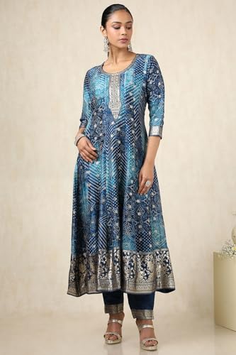 Soch Womens Blue Brocade Bandhani Chudidar Set With Zari