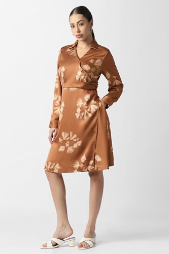 Women Brown Print Knee Length Party Dress