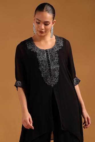 Soch Womens Black Georgette Embellished Kaftan Suit With Stone Work