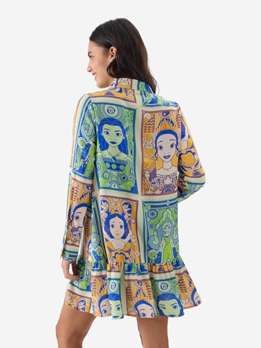 The Souled Store Official Disney: Pretty Princesses Women and Girls Long Sleeve Button Front Mini Shirt Dresses Multicolour