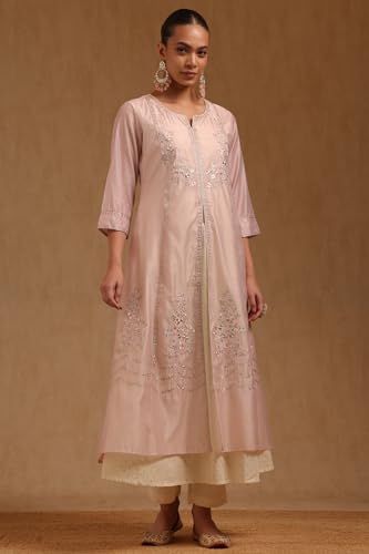 Soch Womens Pink Chanderi Floral Zari Embroidered Salwar Suit