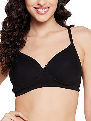 Clovia Women's Cotton Padded Non-Wired Demi Cup T-Shirt Bra (BR1581P13_Black_40D)