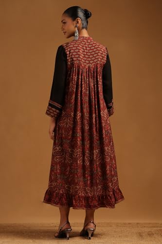 Soch Womens Black Muslin Ethnic Motifs Dress with Sequins