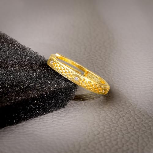 GIVA 925 Silver Golden Elegant Pattern Ring Band For Him, Adjustable | Gifts for Men and Boys | With Certificate of Authenticity and 925 Stamp | 6 Months Warranty