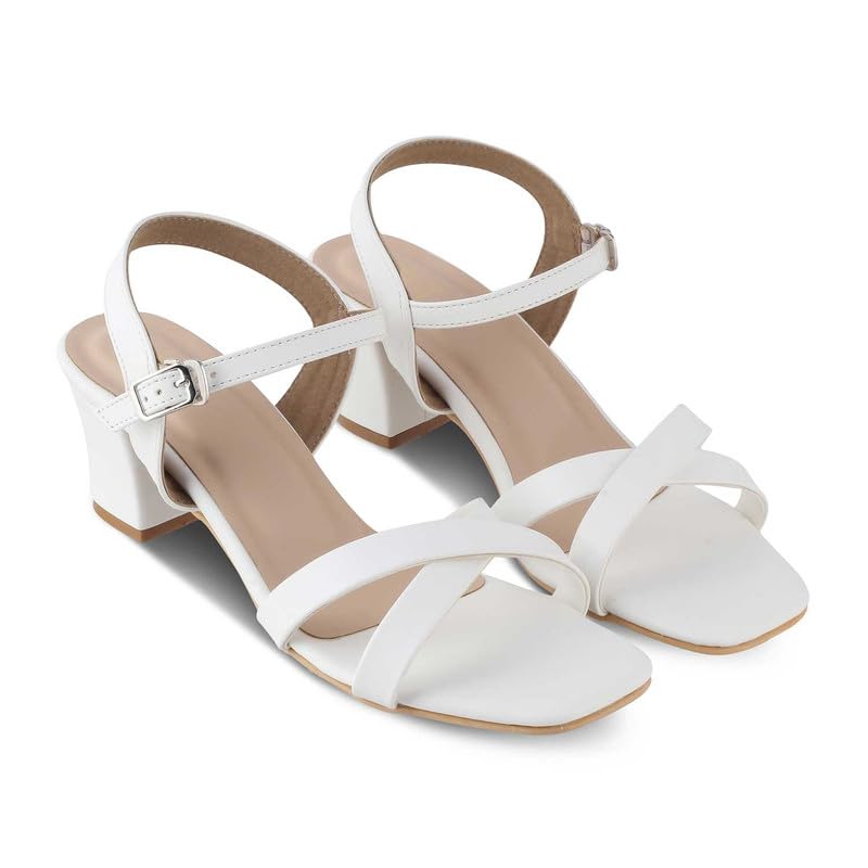 tresmode 239-ROCHE WHITE WOMEN DRESS BLOCK HEEL SANDALS EU/38 UK/5