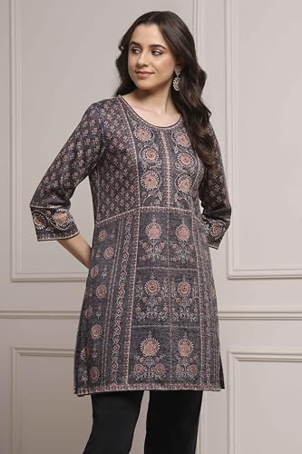 Biba Women Brown Blended Printed Kurta_42