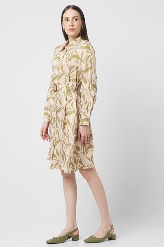 Van Heusen Women Beige Print Knee Length Casual Dress