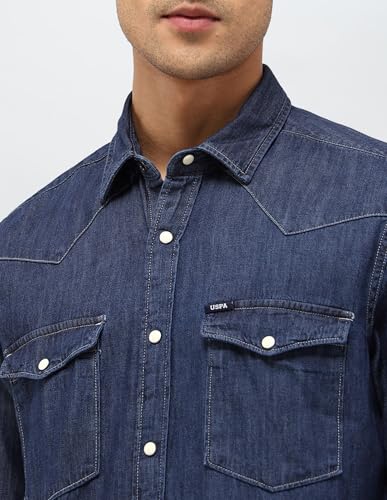 U.S. Polo Assn. Denim Co. Men's Solid Slim Fit Shirt (UDSHT1926_Dark Indigo