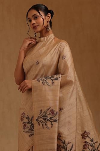 Soch Womens Beige Tussar Woven Design Saree