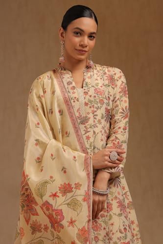 Soch Womens Beige Tissue Botanical Salwar Suit With Cutdana