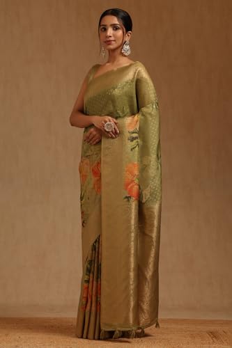 Soch Womens Green Dola Silk Zari Woven Saree
