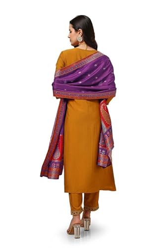 Soch Womens Mustard Silk Blend Embroidered Suit Set With Zardosi