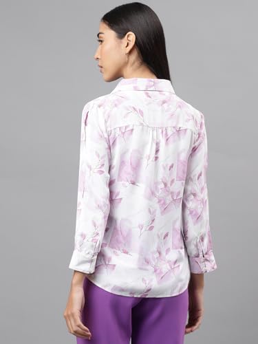 Latin Quarters Women Purple Full Sleeve Mandarin Collar Printed Top_L