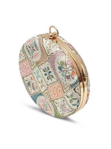 THE TAN CLAN Mughal Round Clutch for women Purses Luxury Evening Handbags for ladies with Detachable Handle