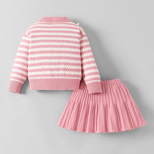 Hopscotch Girls Pink Full Sleeves 2-Pc Textured Stripe Skirt Set For Age (18-24 Months)