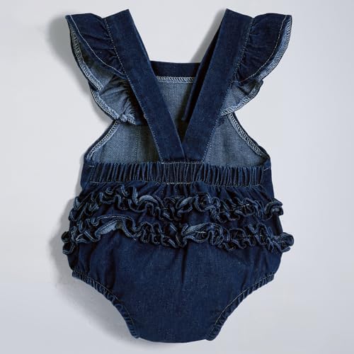 Hopscotch Girls Graphic Embroidered Onesie with Headband in Blue Color For Age (12-18 Months)