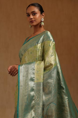 Soch Womens Light Green Silk Blend Floral Zari Woven Saree