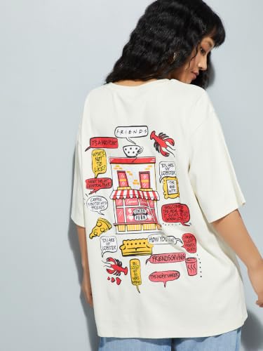 Max URB_N Women Oversized Friends Printed T-Shirt (Beige_XXL)