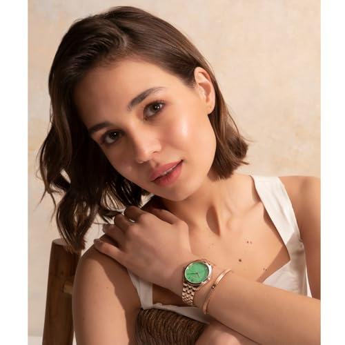 Olivia Burton Starlight Colour Qtz Basic Green Round Dial Women's Watch|Ionic Plated Rose Gold Steel Material|Rose Gold Color Band - 24000159