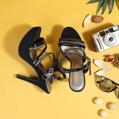 Mochi Women's Back Strap closure Casual - Ankle-Strap Sandals with Stiletto Black Pumps UK/4 EU/37(40-332)