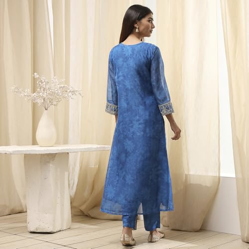 Biba Women's Polyester Kurta Set (SKDFST30509SS25BLU_Blue