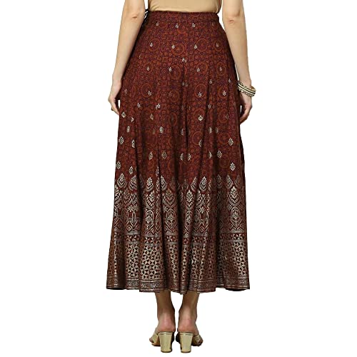 BIBA Women Printed Flared Mix and Match Knee Length Skirt(Skirts/T18800_Brown_XL)
