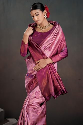 SGF11 Women's Kanjivaram Pure Soft Silk Saree With Unstitched Blouse Piece (Pink)