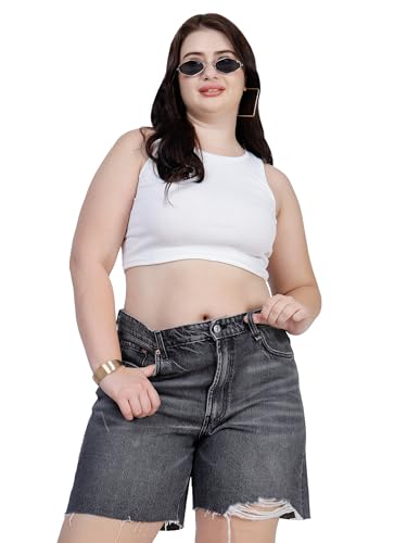 Plus Size Women REGULAR FIT Denim Shorts( Bermuda )- Length 17.5" inch- MID RISE-NON-STRETCH- Rugged - Faded Blackish Grey color- Waist Size (L)32 to (3XL)38 inch (IN, Alpha, XL, Faded Blackish Grey)