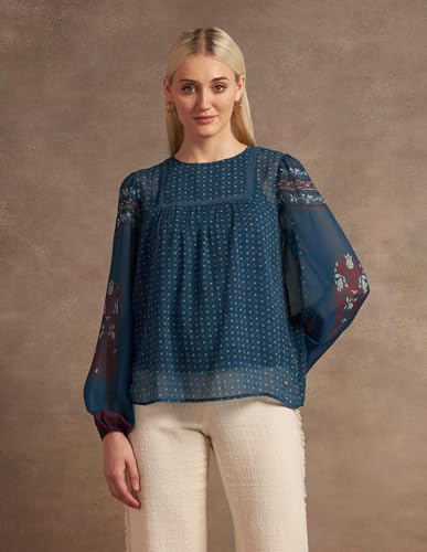 U.S. POLO ASSN. Boho Printed Crinkled Chiffon Top (UWAW24TOP212_Multi-Colour_L)