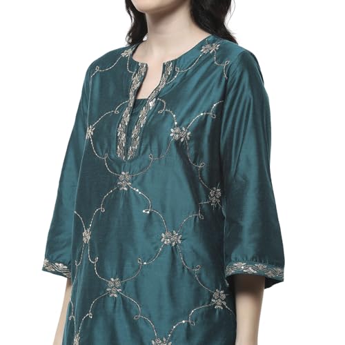 Rangriti Women's Viscose Blend Kurta Set (FSGLM22181SS25TEL_Teal