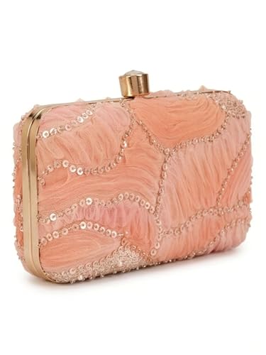 THE TAN CLAN Aqua Orange Box Clutch Purse For Women Stylish Ladies Handbag Bridal Wedding Fancy Ethnic Clutch Bag Designer Evening Hand Purse With Chain Strap And Metal Closure