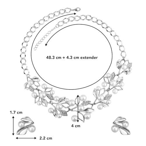 Peora Silver Plated Peal Leaf Nature Inspired Necklace Earring Set for Women & Girls