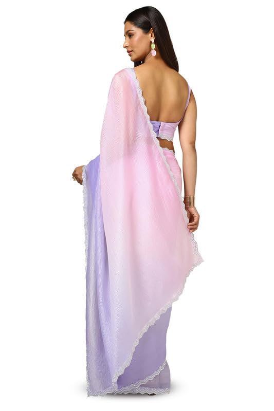 Soch Womens Lavender Organza Ombre Saree With Stone Work