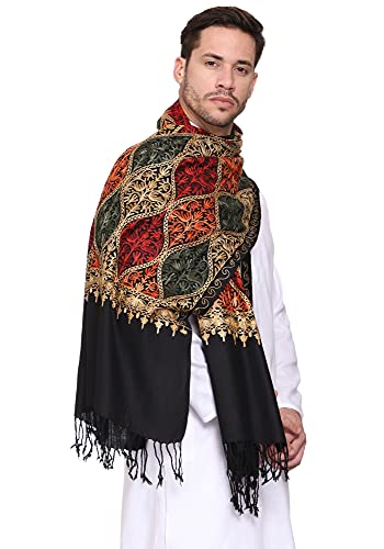 Weavers Villa Men's Matka Embroided Cashmilon Gents Shawls, Stoles, Muffler for Men, 70cm x 200cm