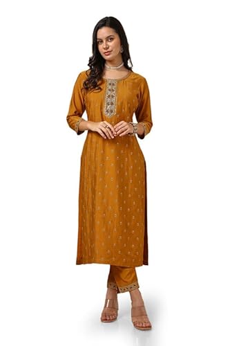 Soch Womens Mustard Silk Blend Embroidered Suit Set With Zardosi