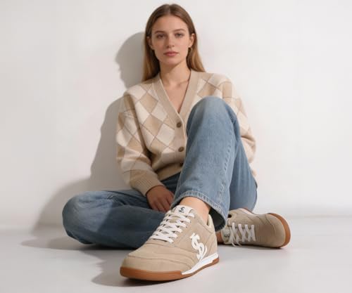 LOUIS STITCH Women’s Beige Casual Lightweight Sneakers | Ortholite Cushioned Comfort | Dual-Color TPR Sole | Lightweight & Comfortable Casual Lace-Up Shoes | LSD-SNK-NBL | UK-7