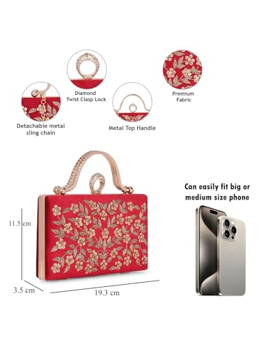 TOOBA Red Handicraft Beautiful Bling Box Clutch Bag for Wedding, Gift Family & Friends