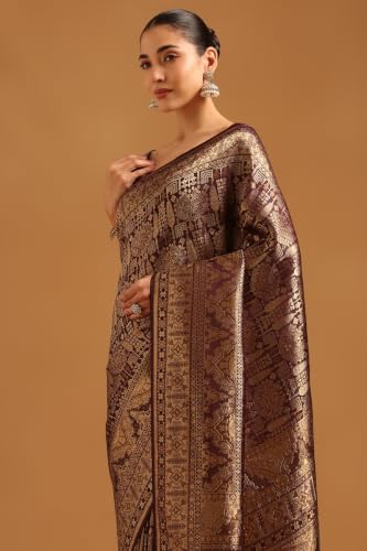 Soch Womens Wine Tussar Zari Woven Saree
