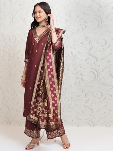 Vishudh Women V NECK Ethnic Set PVK3000085 Brown S
