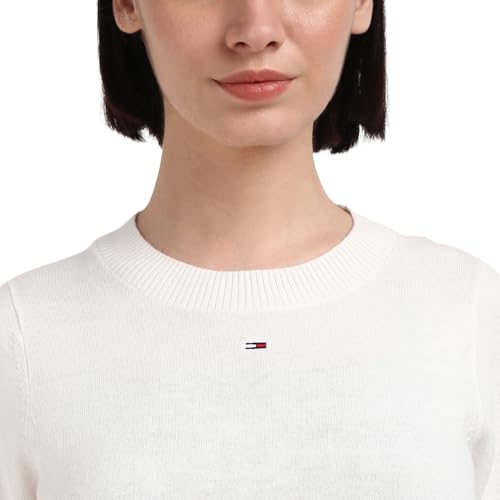 Tommy Hilfiger Off White Cotton Solid Women Sweater