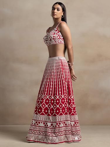 Zeel Clothing Women's Sequins Thread Embroidered Georgette Designer Lehenga Choli with Dupatta (5122-Red-Womens-Lehenga-Choli-Latest; Free Size) (Red)