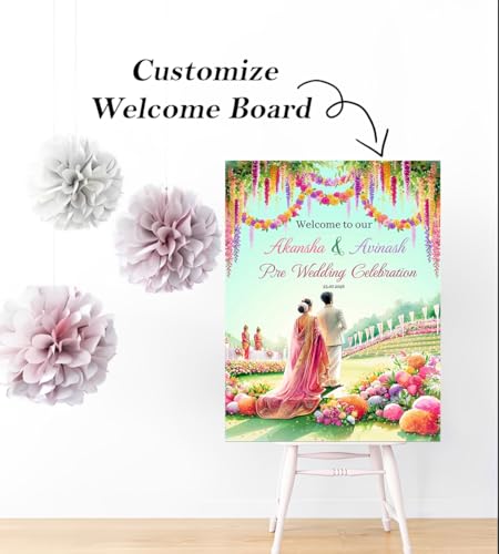 Party Perfect Designs Pre Wedding Sign Board, Personalised Welcome Sunboard, 3mm and 5mm Thickness, Various Designs and Colours, Wedding Decoration (Green Pastel)