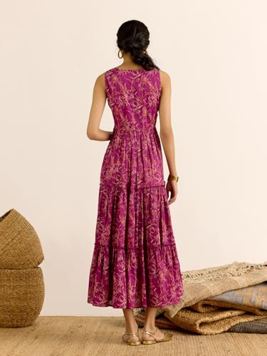 Aarke Ritu Kumar Purple Ditya Fit & Flare Round Neck Long Dress