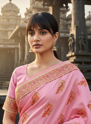 Glory Sarees Women's Pashmina Dola Silk Lagdi Patta Saree With Blouse Piece (Pashmina_Silk106_Pink)