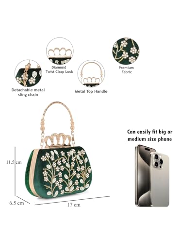 TOOBA Women's Green P Handicraft Beautiful Bling Box Clutch Bag for Wedding, Banquet, Gift Family, & Friends