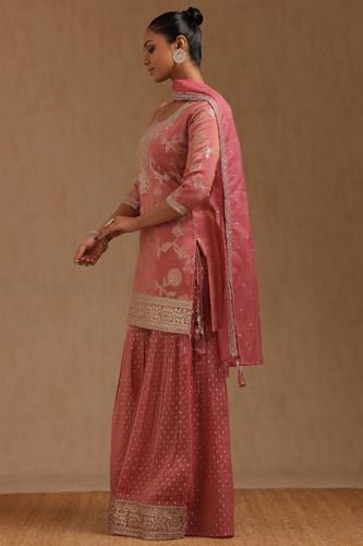 Soch Womens Pink Organza Zari Woven Suit Set Sequins