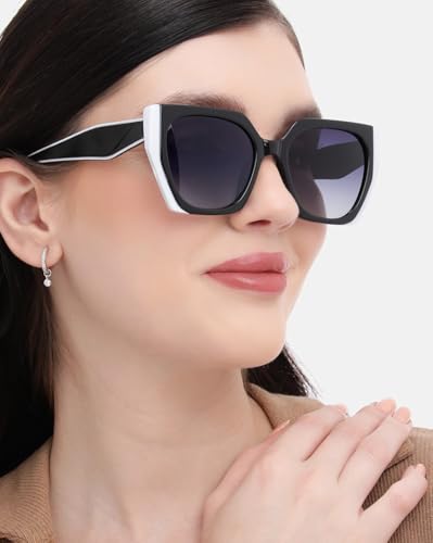 Carlton London Black and White Toned with Polarised Lens Oversized Sunglass for women