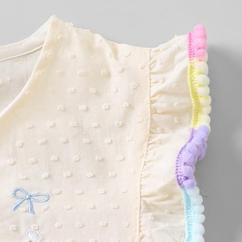 Hopscotch Pom Pom Bow Embroidery Romper (12-18 Months)