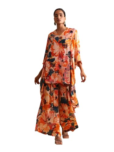 Ritu Kumar Orange Floral Print Kurta with Palazzo Co-ord Set